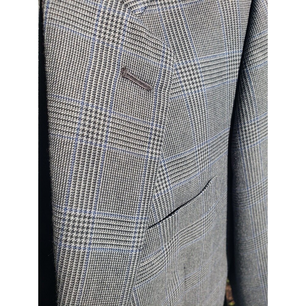 Club Room Men's Sport Coat Blazer 2 Button Gray Plaid Poly Blend 40R Blue Stripe - Picture 2 of 14